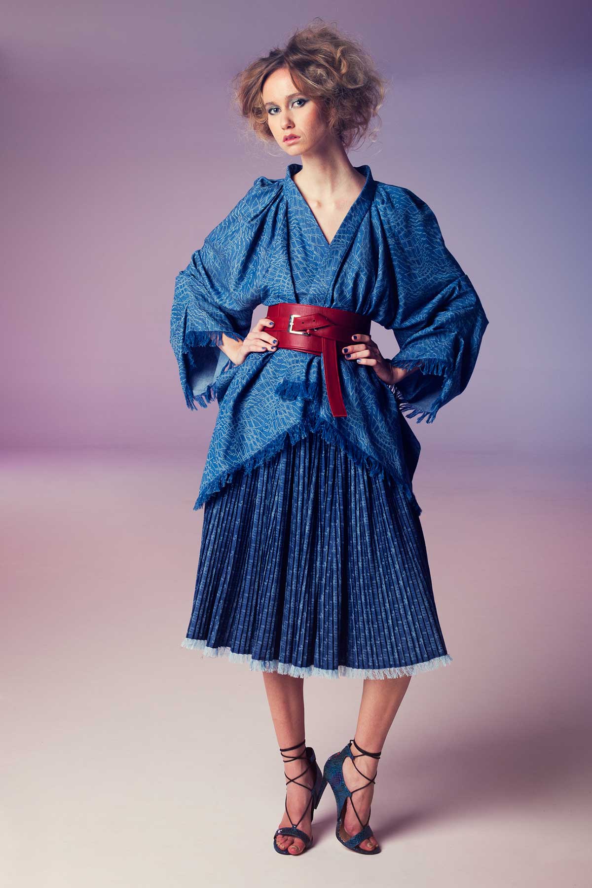 Kimono laser print denim jacket Saba Tark Fashion Designer